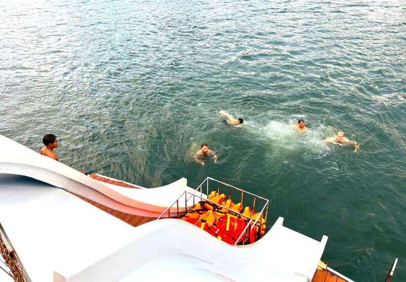 D'Charme Luxury Day Cruise Discover the Stunning Lan Ha Bay - Swimming time plus water slides: the fun stretch of the day