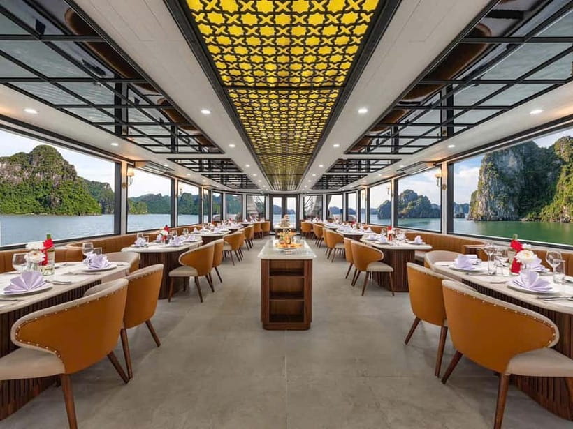 From Hanoi:Ha Long Bay Day Tour w/ Thien Cung Cave& Kayaking - Lunch onboard: seafood meal with a vegetarian option